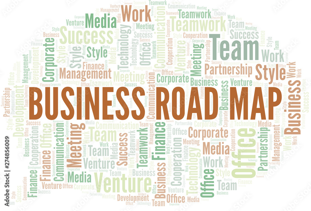 Business Road Map word cloud. Collage made with text only.