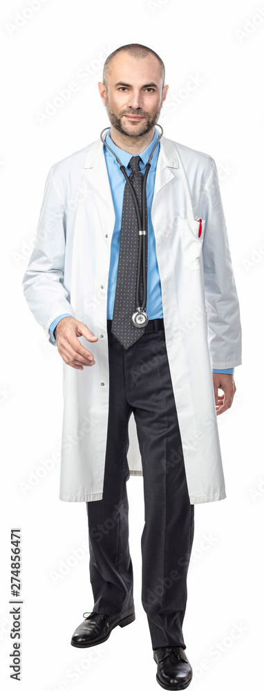 portrait on white of doctor with open coat portrait on white of doctor with open coat
