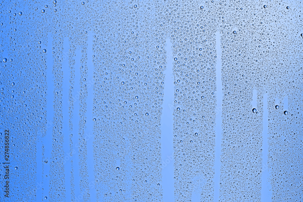fresh drops background blue glass / wet rainy background, water drops transparent glass blue fresh drops background blue glass / wet rainy background, water drops transparent glass blue