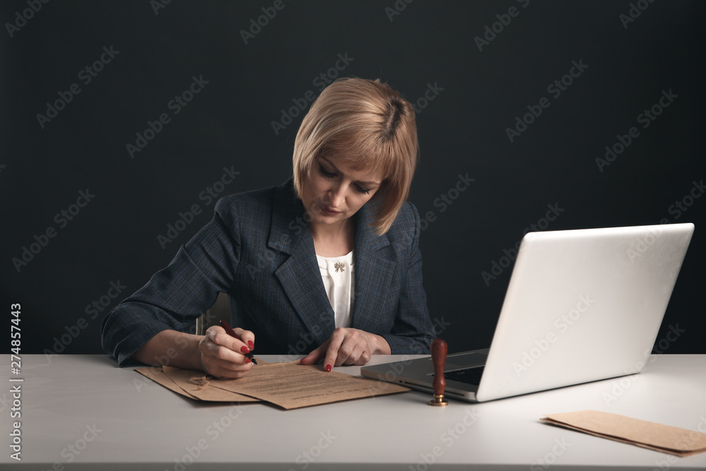Woman advocate at the workplace. Notary concept Woman advocate at the workplace. Notary concept