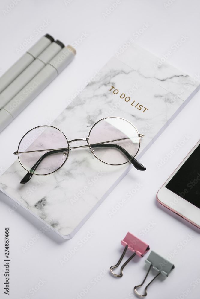 Office desktop with a glasses Office desktop with a glasses