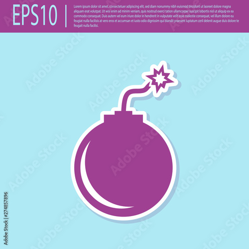 Retro purple Bomb ready to explode icon isolated on turquoise background. Flat design. Vector Illustration