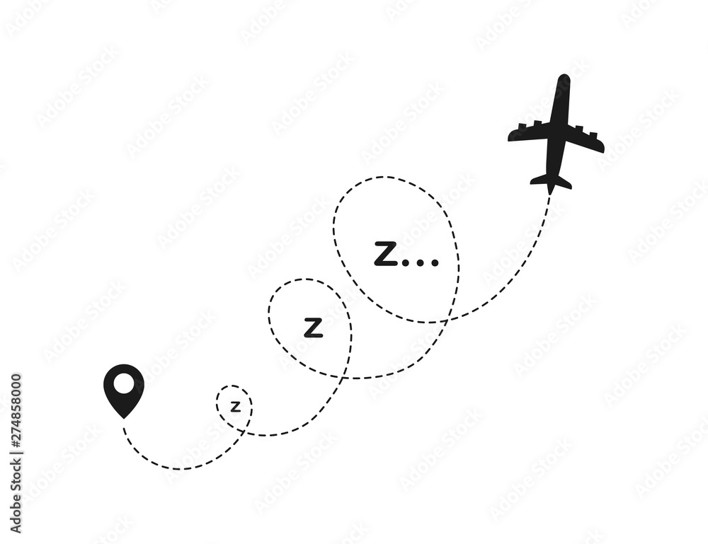 Flight of dreams. Airplane line path icon of air plane flight route with start point and dash line trace. Modern vector illustration Flight of dreams. Airplane line path icon of air plane flight route with start point and dash line trace. Modern vector illustration