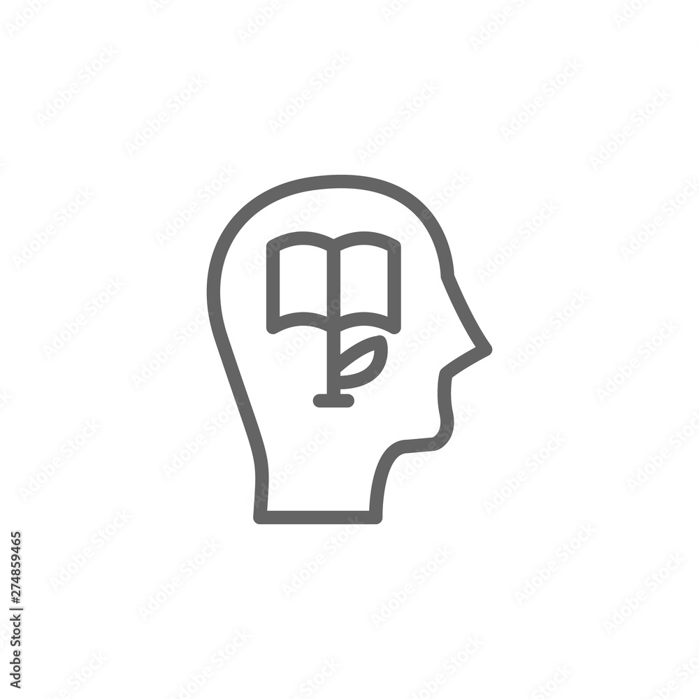 Knowledge, head, book icon. Element of bio engineering illustration. Thin line icon for website design and development, app development. Premium icon Knowledge, head, book icon. Element of bio engineering illustration. Thin line icon for website design and development, app development. Premium icon