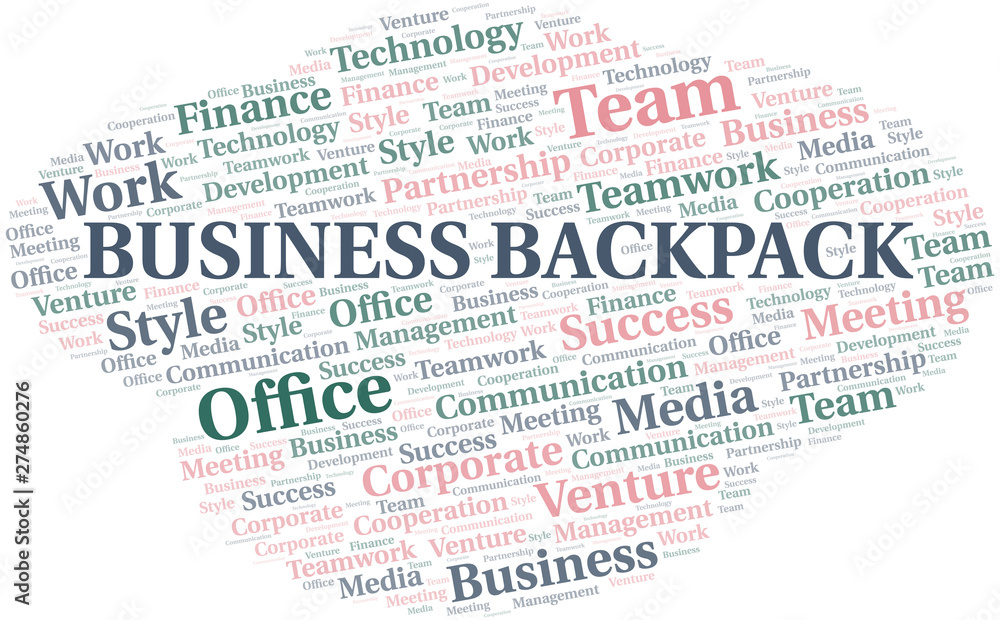 Obraz premium Business Backpack word cloud. Collage made with text only.