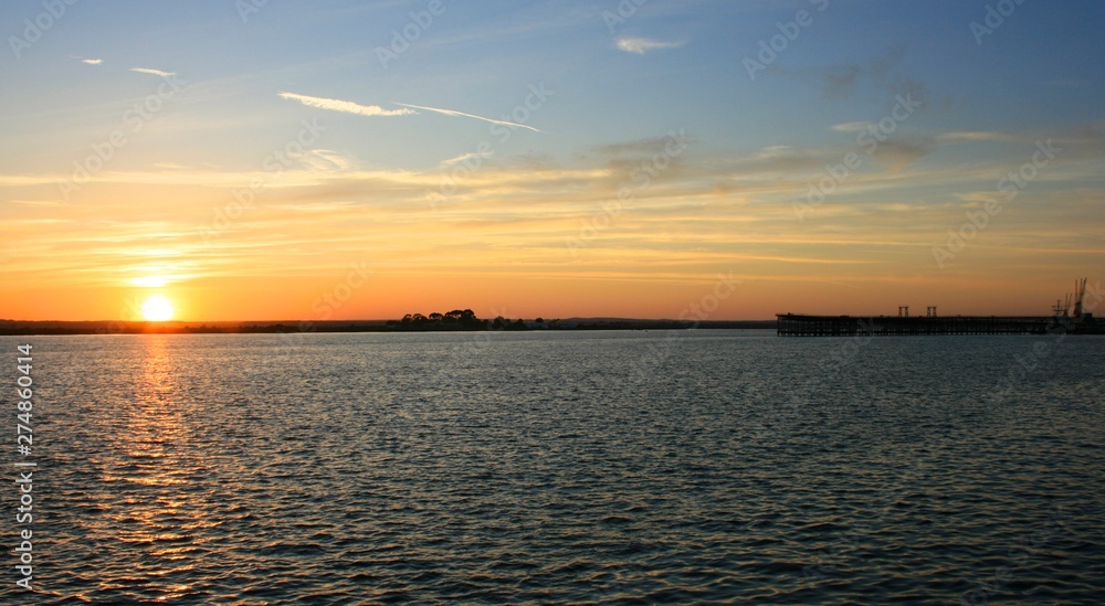 Sunset in the sea Huelva Spain