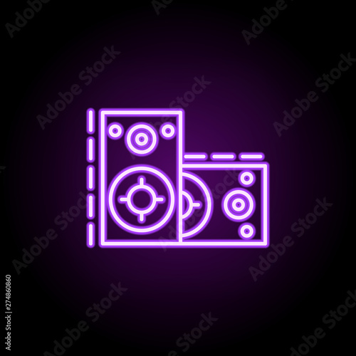 Acoustic system dusk style neon icon. Elements of birthday set. Simple icon for websites, web design, mobile app, info graphics