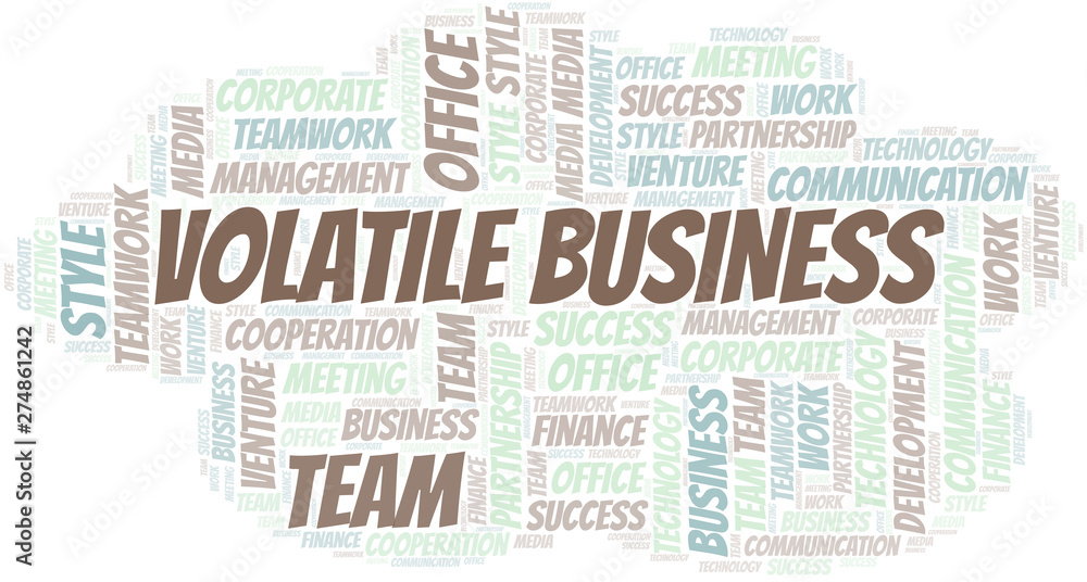 Volatile Business word cloud. Collage made with text only.