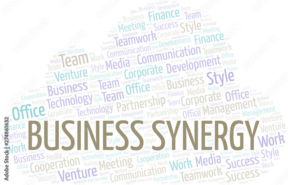 Obraz premium Business Synergy word cloud. Collage made with text only.