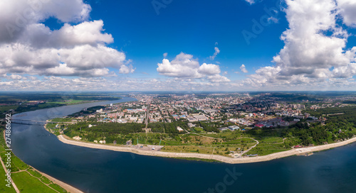 Photos Panorama of city Tomsk and Tom River. Aerial top view