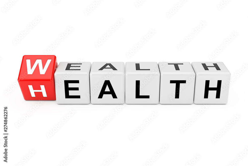 Cube Blocks with the Transition from Health to Wealth Word. 3d Rendering Cube Blocks with the Transition from Health to Wealth Word. 3d Rendering