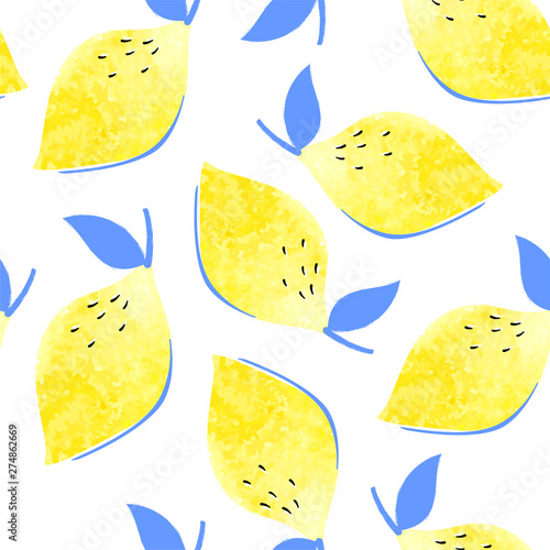 Seamless pattern with watercolor texture lemon