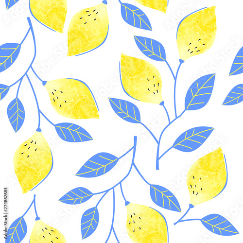 Seamless pattern with watercolor texture lemon