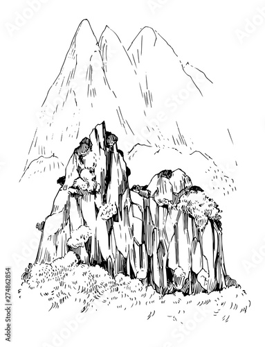 Sketch of the mountains of China. Hand drawn illustrtion converted to vector