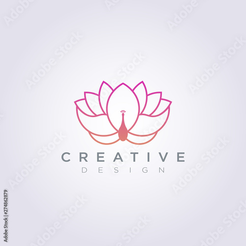 Beautiful Flower and Peacock Vector Illustration Design Clipart Symbol Logo Template