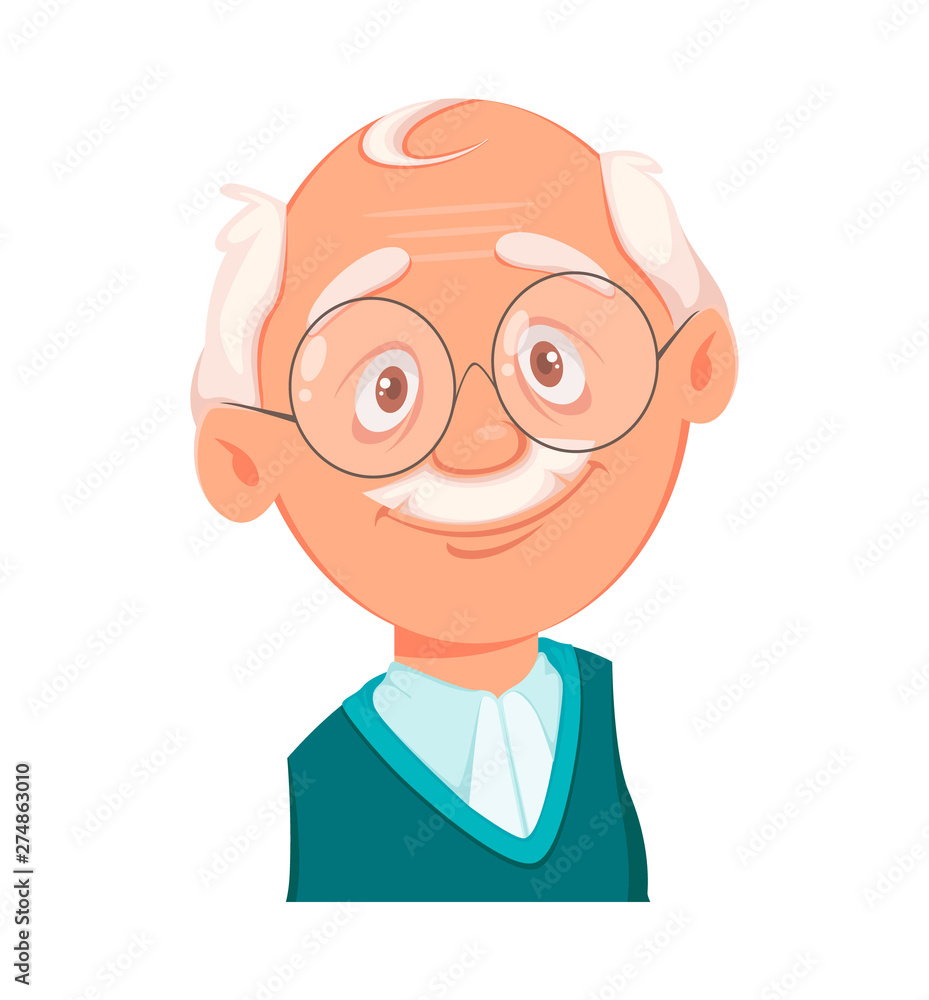 Face expression of grandfather, smiling