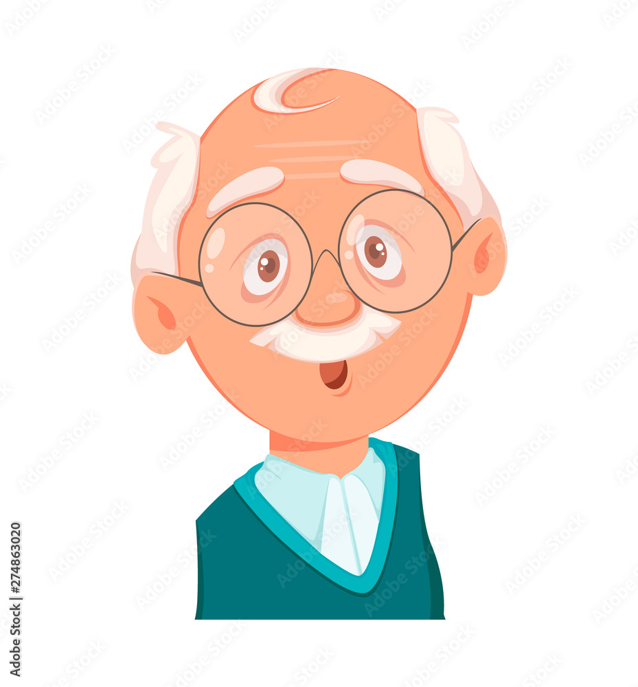 Face expression of grandfather, surprised