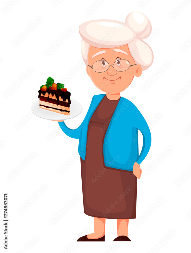 Grandmother holding piece of cake Grandmother holding piece of cake