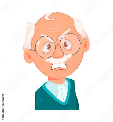 Face expression of grandfather, angry