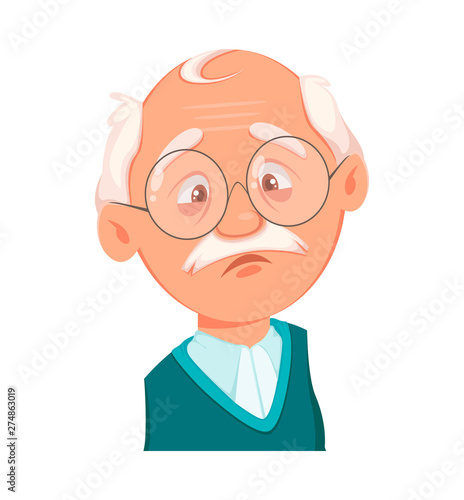 Face expression of grandfather, sad