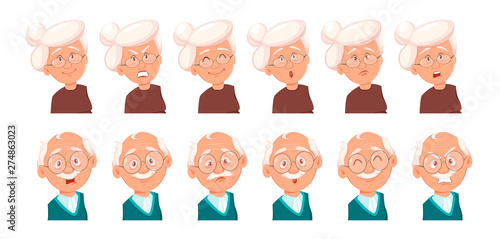 Face expressions of grandfather and grandmother