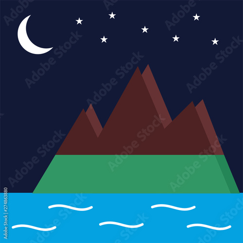 Night sky. With mountains in the background flat icon. vector illustration logo. isolated on white background