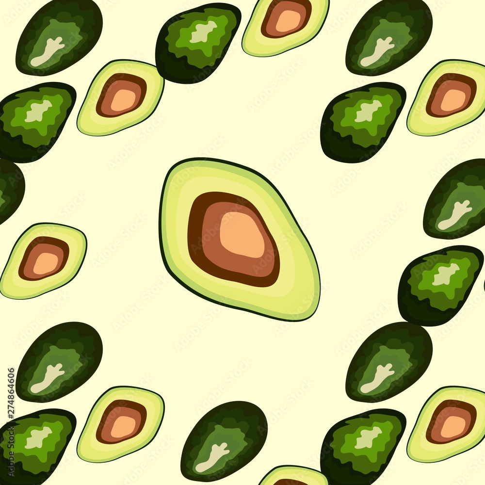 Avocado seamless pattern. Whole and sliced avocado Avocado seamless pattern. Whole and sliced avocado