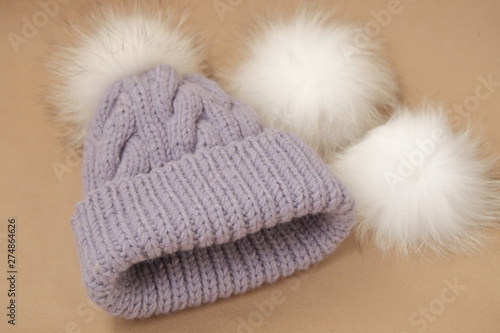 Close shot of cold weather winter handmade knitting clothes