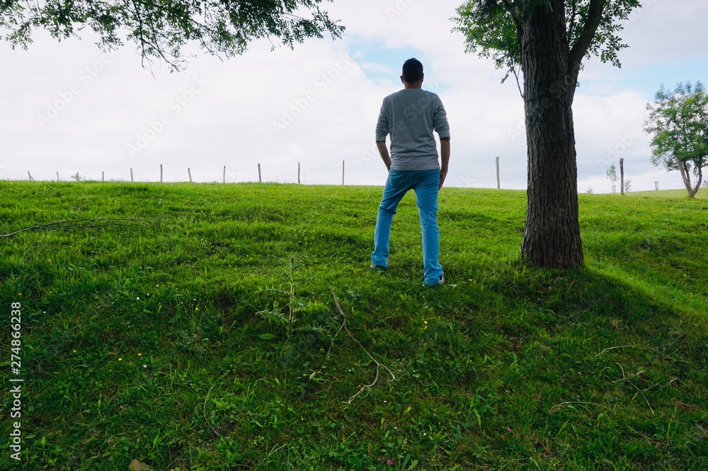 man trekking in the mountain in the nature in Bilbao Spain
