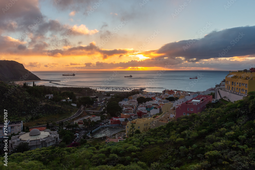 Sunrise over the small village of San Andres, Tenerife island, Spain