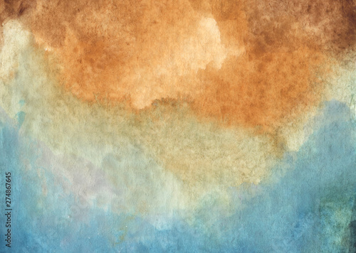 Brown and blue abstract watercolor texture background. Grunge background with space for text. © Khaneeros
