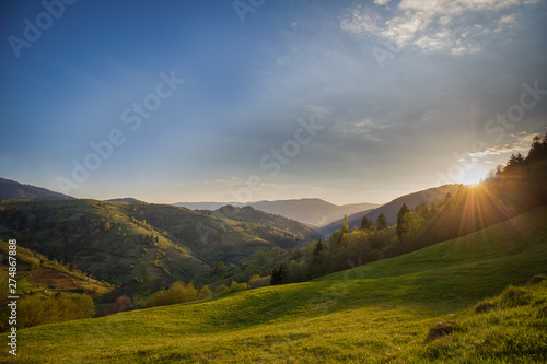 Sunset in the mountains landscape. Carpathian, Ukraine. © DmyTo