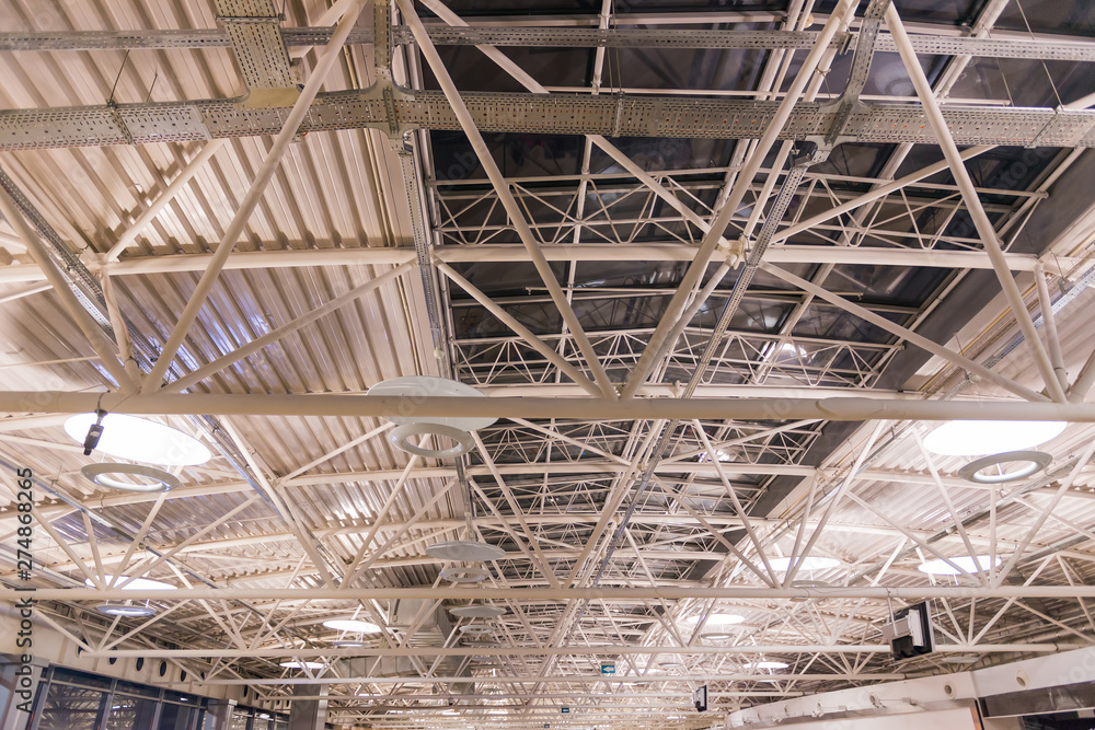 metallic construstions of modern airport roof