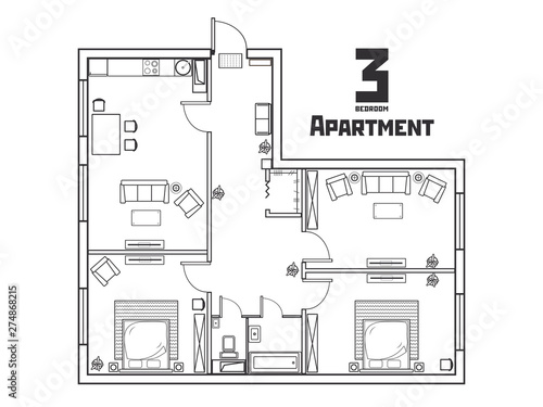 Spacious black-white 3 bedroom apartment