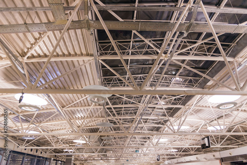 metallic construstions of modern airport roof