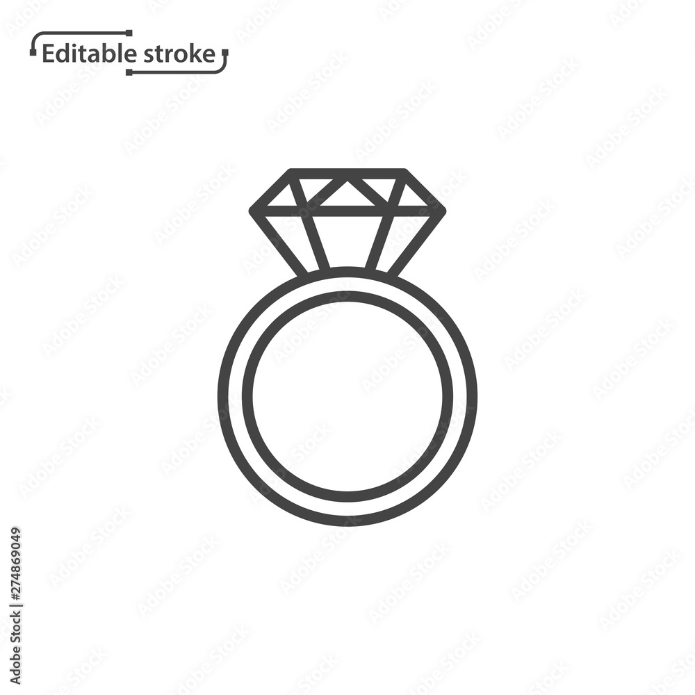 Ring with gemstone line vector icon. Editable stroke. 