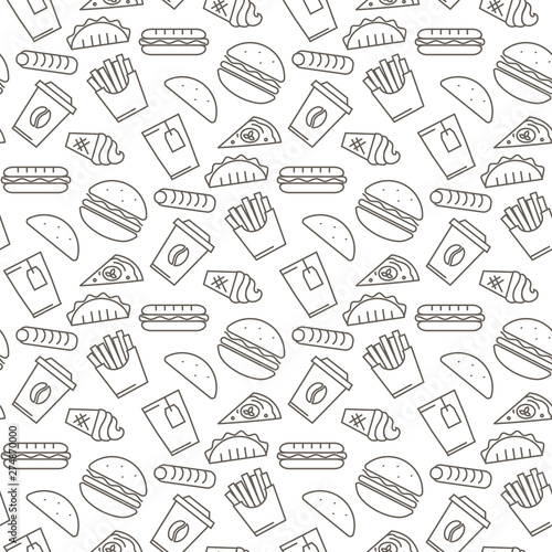 Vector fast food icons seamless pattern