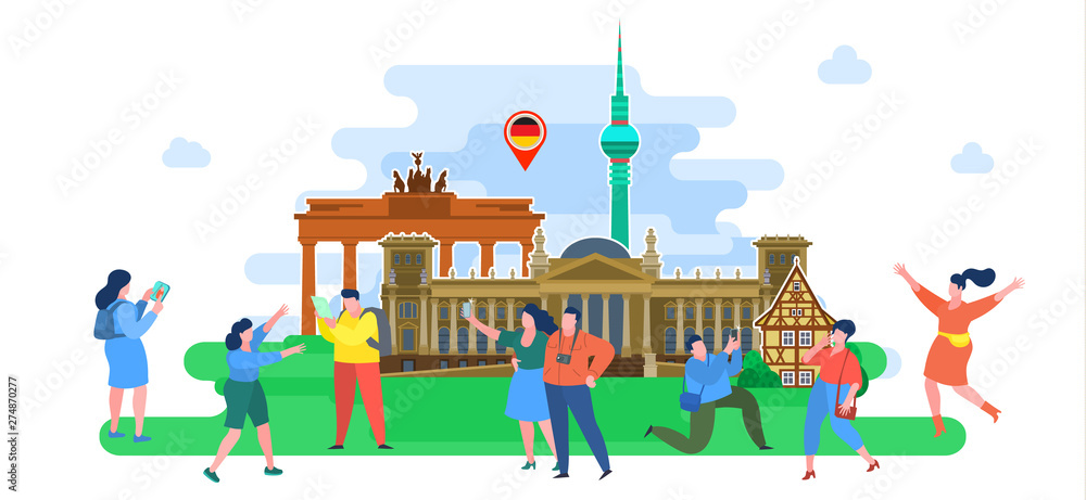 Fototapeta premium Concept of travel or studying German. Tourists in Germany