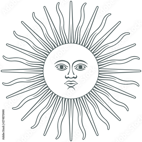 The Inca sun God. Inti sun of may. Argentinian flag. Isolated on white background. Abstract vector illustration