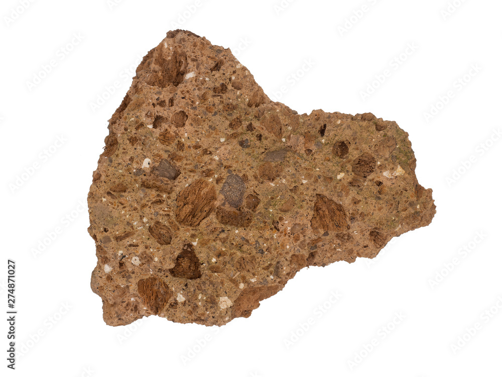 Volcanic tuff rock sample, isolated on white background. Volcanic tuff rock sample, isolated on white background.