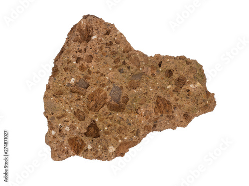 Photo Volcanic tuff rock sample, isolated on white background.