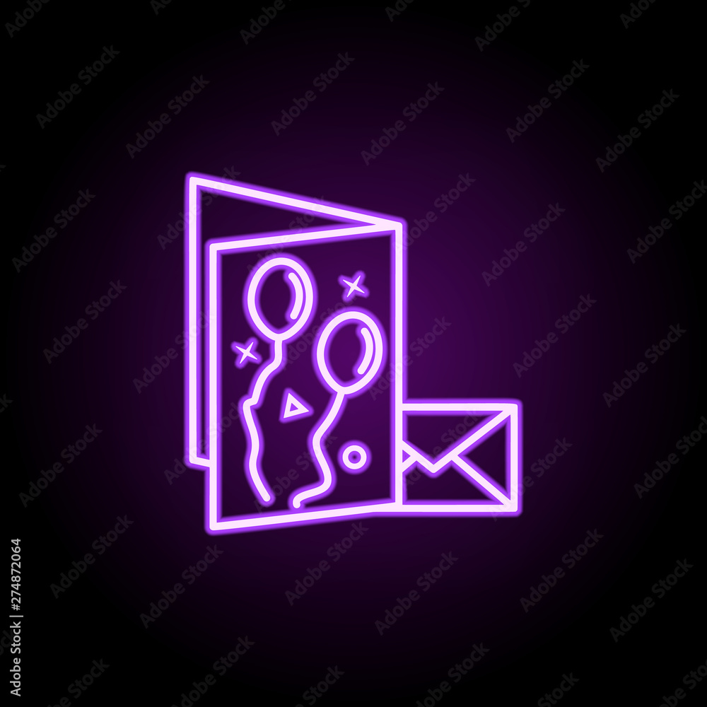 Holiday card dusk style neon icon. Elements of birthday set. Simple icon for websites, web design, mobile app, info graphics Holiday card dusk style neon icon. Elements of birthday set. Simple icon for websites, web design, mobile app, info graphics