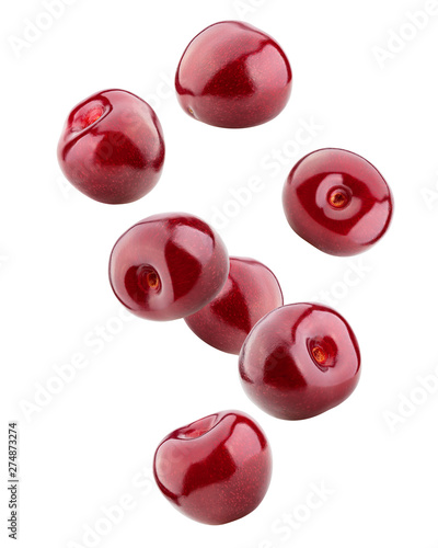 Fotobehang cherry isolated on white background, full depth of field, clipping path
