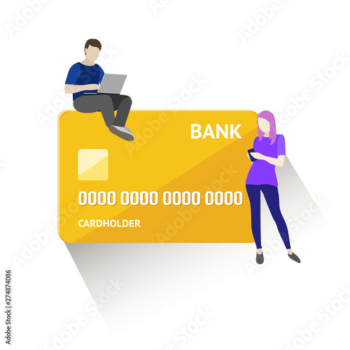 Flat vector illustration of mobile banking concept. Using a smartphone for operations with bank cards and accounts. Internet banking concept.