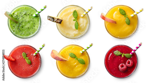 Set of various fresh fruit smoothies