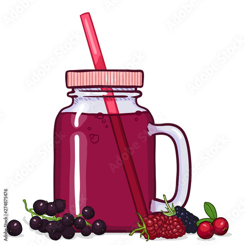 Vector Cartoon Illustration - Jar of Berries Fruit-drink
