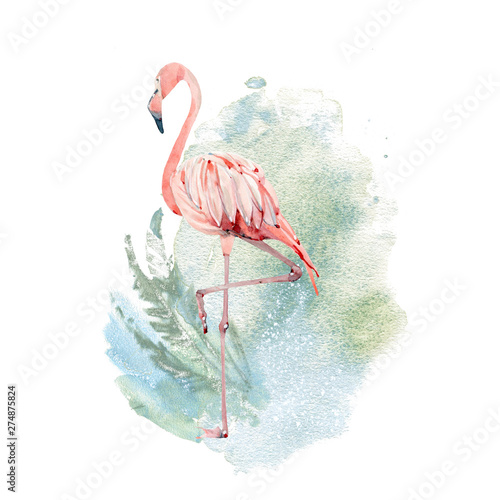 Obraz na plátně Watercolor flamingo illustration