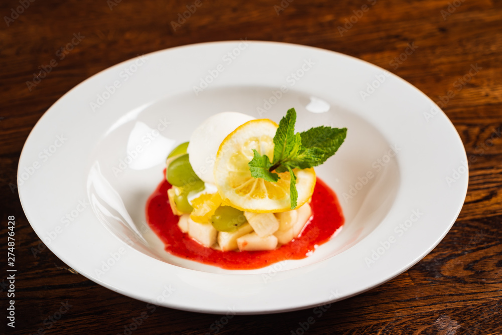 vegetarian fruit dessert with mint vegetarian fruit dessert with mint