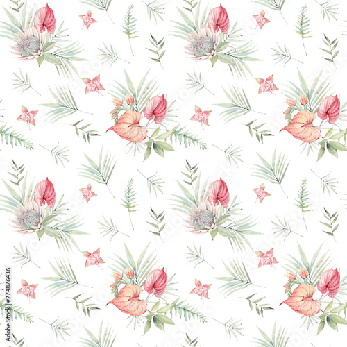 watercolor flowers seamless pattern.