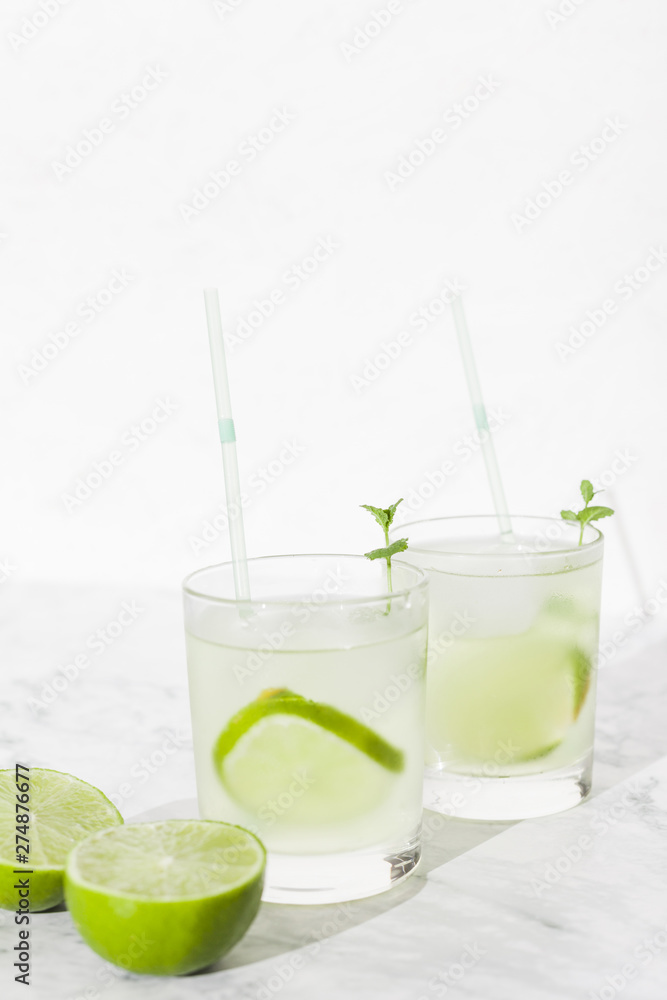 Cool lime cocktails in glasses